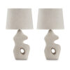 26 Inch Table Lamp Set of 2, Beige Sculptural Base, Empire Fabric Shade