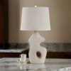 26 Inch Table Lamp Set of 2, Beige Sculptural Base, Empire Fabric Shade