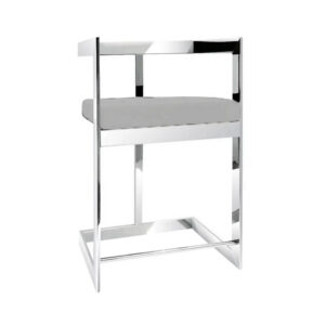 Gei 26 Inch Counter Stool Chair, Low Back, Gray Velvet, Cantilever Chrome