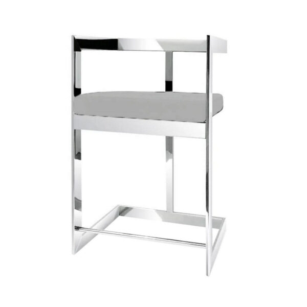 Gei 26 Inch Counter Stool Chair, Low Back, Gray Velvet, Cantilever Chrome