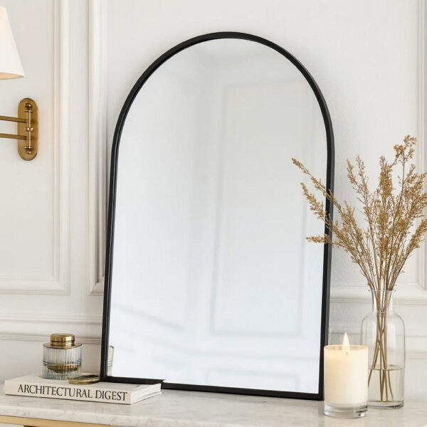 Cod 36 Inch Wall Mounted Mirror, Wide Arched Design Black Metal Frame