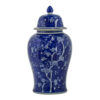 18 Inch Porcelain Ginger Jar, Finial Lid and Round Curved, Blue Flowers