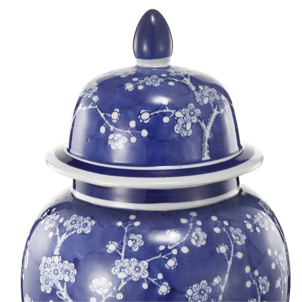 18 Inch Porcelain Ginger Jar, Finial Lid and Round Curved, Blue Flowers