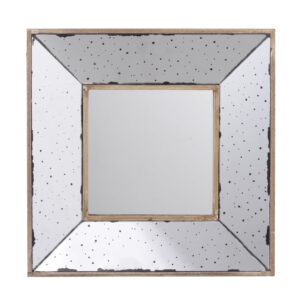 Joe 12 Inch Square Wall Mirror, 3 Dimensional, Speckled Off White and Brown
