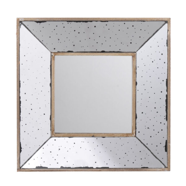 Joe 12 Inch Square Wall Mirror, 3 Dimensional, Speckled Off White and Brown