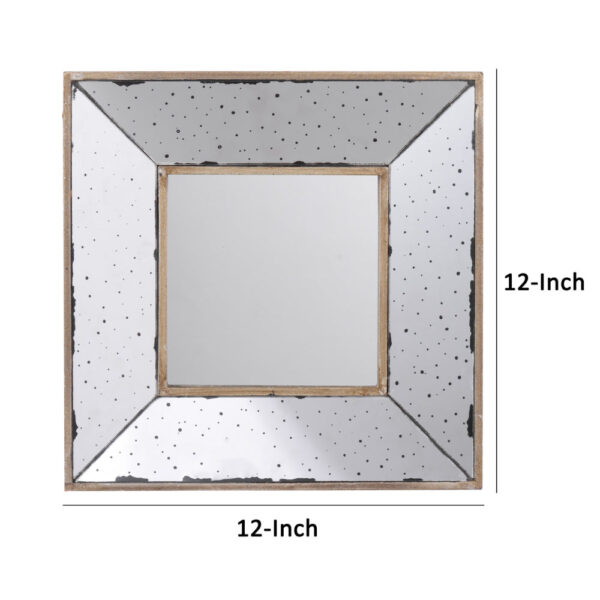 Joe 12 Inch Square Wall Mirror, 3 Dimensional, Speckled Off White and Brown