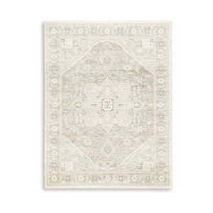 Wei 5 x 7 Medium Area Rug, Persian Inspired Medallion Motif, Beige Gray