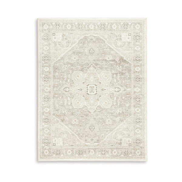 Wei 5 x 7 Medium Area Rug, Persian Inspired Medallion Motif, Beige Gray