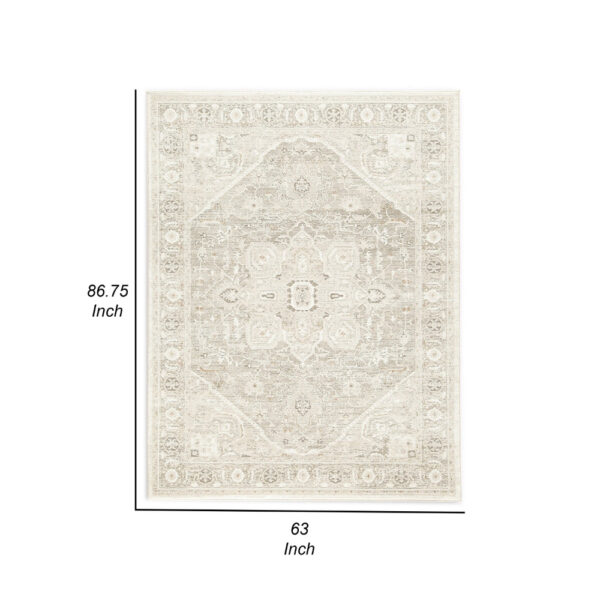 Wei 5 x 7 Medium Area Rug, Persian Inspired Medallion Motif, Beige Gray