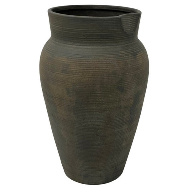 Leyn 15 Inch Antique Flower Vase, Urn Shaped Home Decor Piece, Gray Ceramic