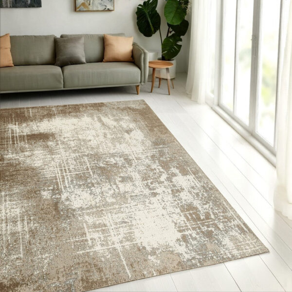 Lae 5 x 7 Medium Area Rug, Machine Woven Abstract Art Design, Brown Gray