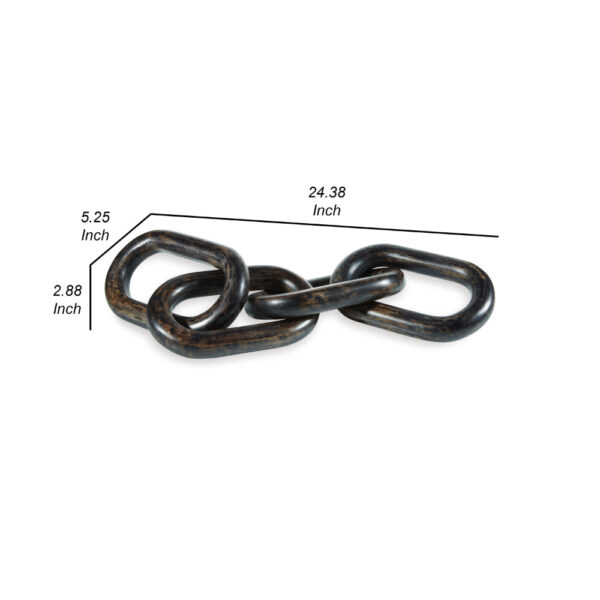 Delby Tabletop Sculpture Home Decor, Wood Link Chain, Distressed Black