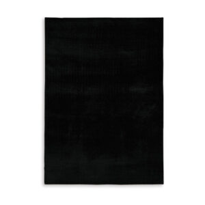 Stebin 5 x 7 Medium Area Rug, Shag Style, Abstract Design Black Polyester