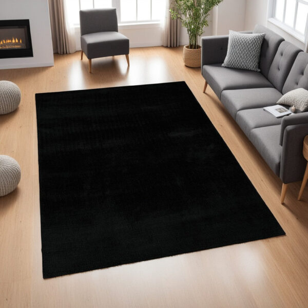 Stebin 5 x 7 Medium Area Rug, Shag Style, Abstract Design Black Polyester