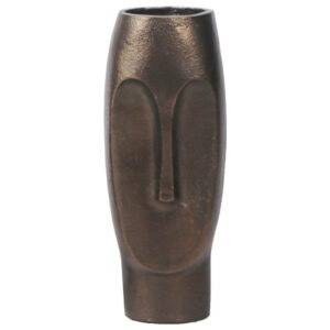 Anea Flower Vase, Face Design, Pedestal Base, Textured Bronze Finish