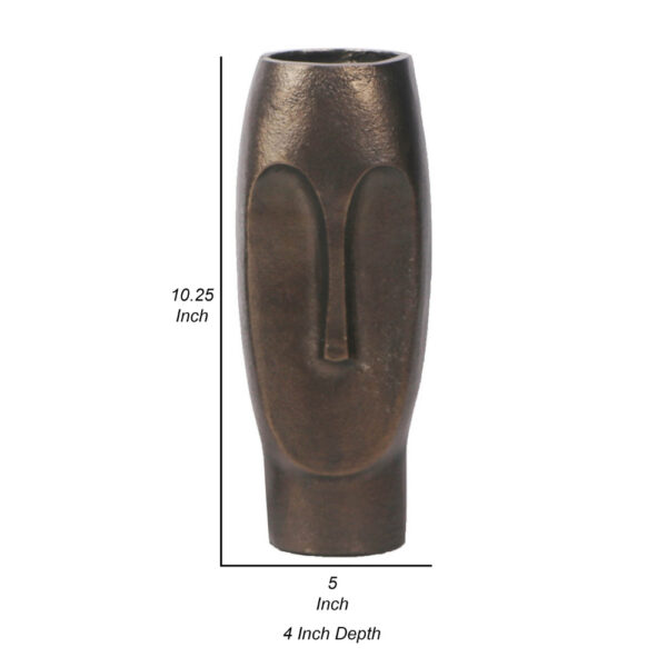 Anea Flower Vase, Face Design, Pedestal Base, Textured Bronze Finish