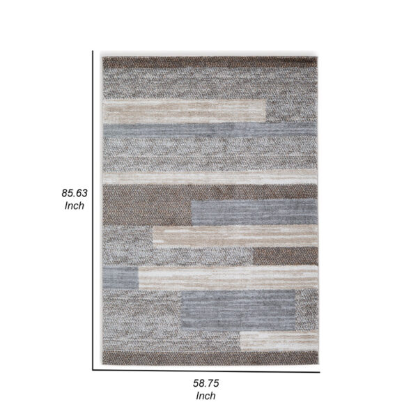 Beny 5 x 7 Medium Area Rug, Abstract Stripe Pattern, Gray, Brown, Cream