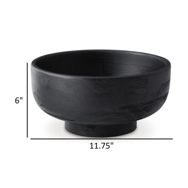 Nya 12 Inch Tabletop Decorative Bowl, Pedestal Round Base, Black Wood