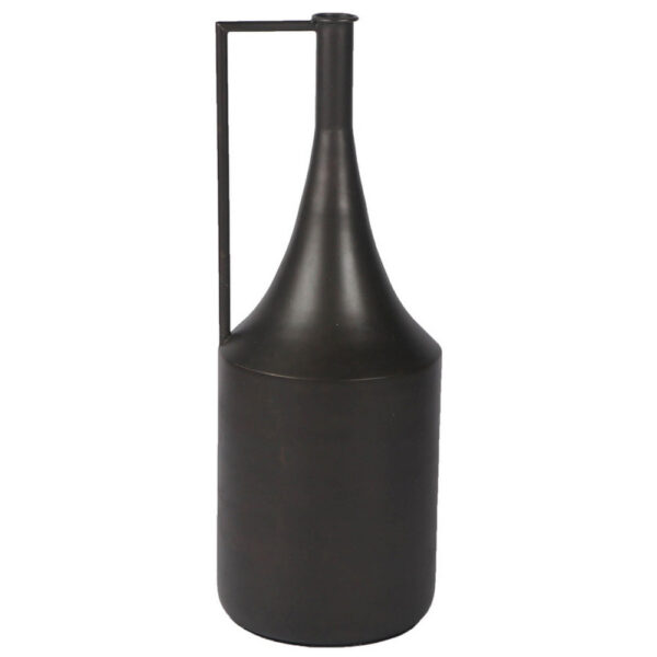Toly 20 Inch Flower Vase, Industrial Angular Handle, Distressed Brown