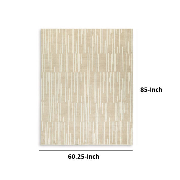 Stebin 5 x 7 Area Rug, Shag Style, 15mm Pile Cream Polyester, Washable