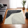 Rosy 5 x 7 Area Rug, Swirling Design, Soft Pile Polyester, Black Gray Beige