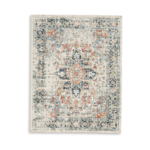 Jerry 5 x 7 Area Rug, Indoor Outdoor, Medallion, Polyester, Ivory Orange