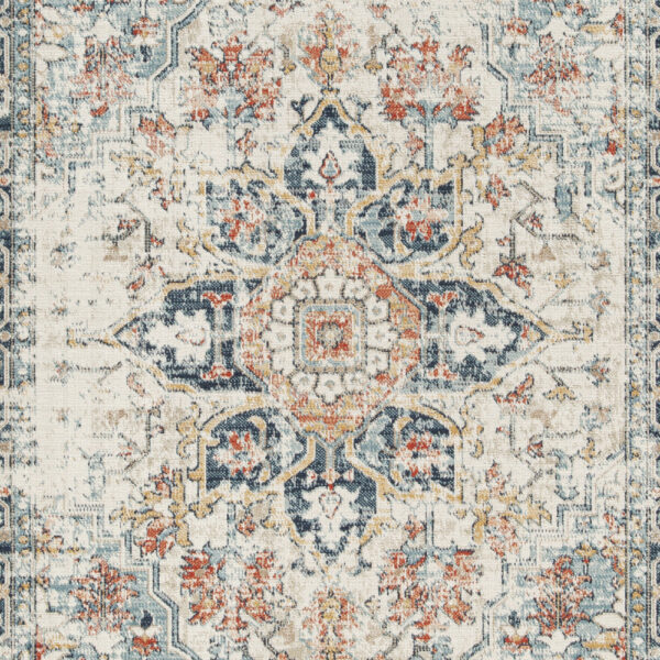 Jerry 5 x 7 Area Rug, Indoor Outdoor, Medallion, Polyester, Ivory Orange