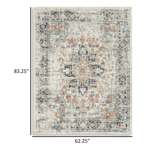 Jerry 5 x 7 Area Rug, Indoor Outdoor, Medallion, Polyester, Ivory Orange