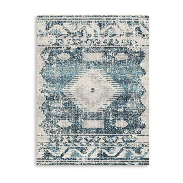 Daisy 5 x 7 Area Rug, Indoor Outdoor, Persian Pattern, Polyester Gray, Blue