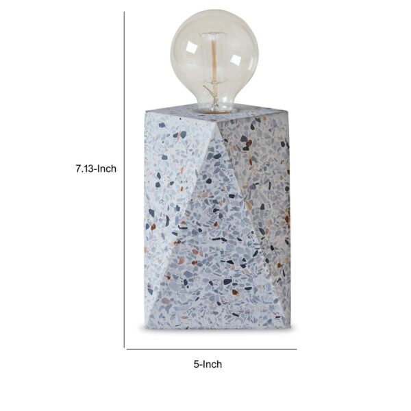 Joen 7 Inch Modern Small Table Lamp, Solid Stone Sculpture, White Terrazzo
