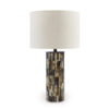 Foer 27 Inch Table Lamp, Cream Drum Fabric Shade, Black Brown Resin Base