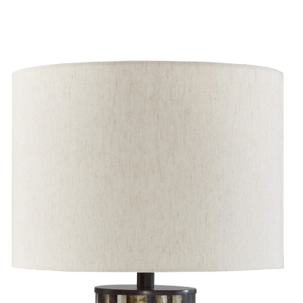 Foer 27 Inch Table Lamp, Cream Drum Fabric Shade, Black Brown Resin Base