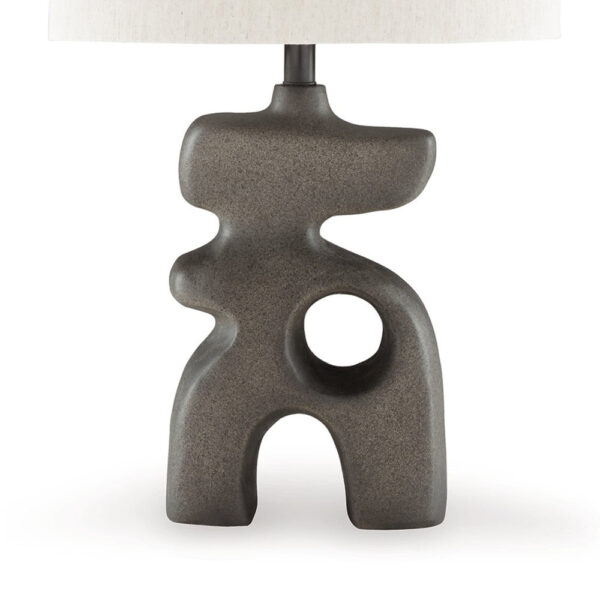 Nacy 27 Inch Table Lamp, White Oval Fabric Shade, Black Artisan Style Base