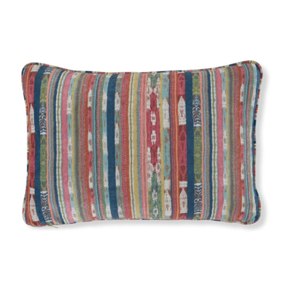Lumbar Pillow Set of 4, 16 x 23 Inch Striped Red Blue White Green Polyester