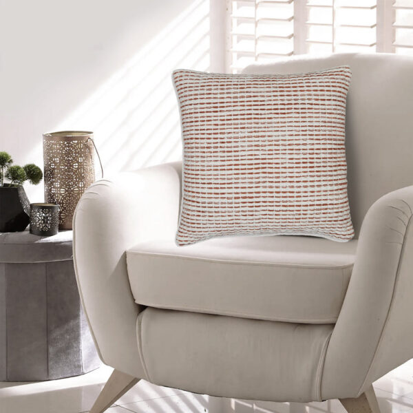 Lien 19 Inch Throw Pillow Set of 4, Striped Design, White Brown Cotton