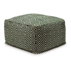 Fena 23 Inch Ottoman Pouf, Woven Pattern, Zipper Cotton Cover Black White
