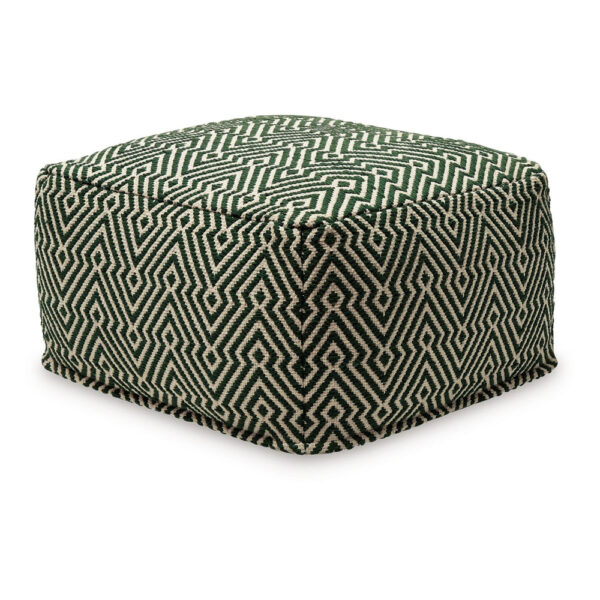 Fena 23 Inch Ottoman Pouf, Woven Pattern, Zipper Cotton Cover Black White