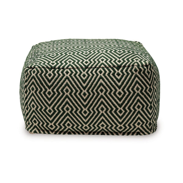 Fena 23 Inch Ottoman Pouf, Woven Pattern, Zipper Cotton Cover Black White