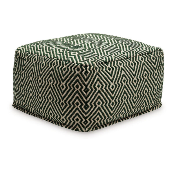 Fena 23 Inch Ottoman Pouf, Woven Pattern, Zipper Cotton Cover Black White