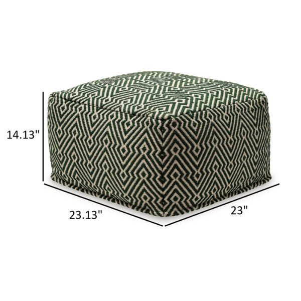 Fena 23 Inch Ottoman Pouf, Woven Pattern, Zipper Cotton Cover Black White