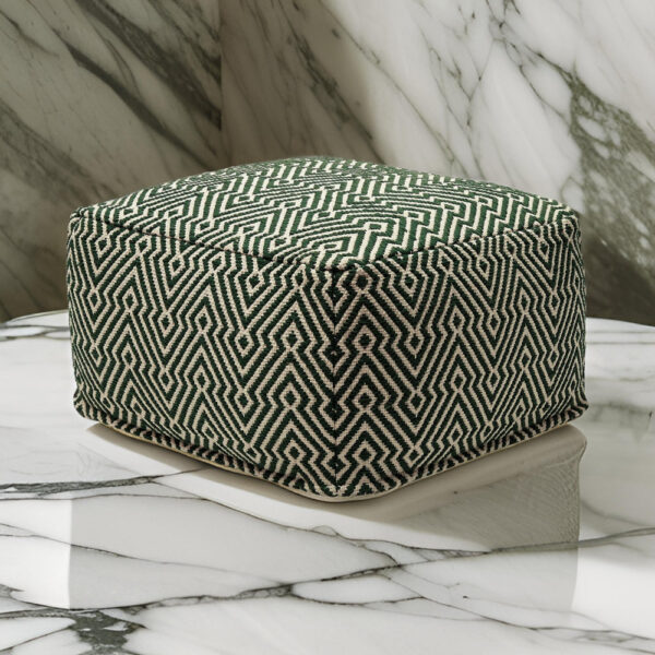 Fena 23 Inch Ottoman Pouf, Woven Pattern, Zipper Cotton Cover Black White