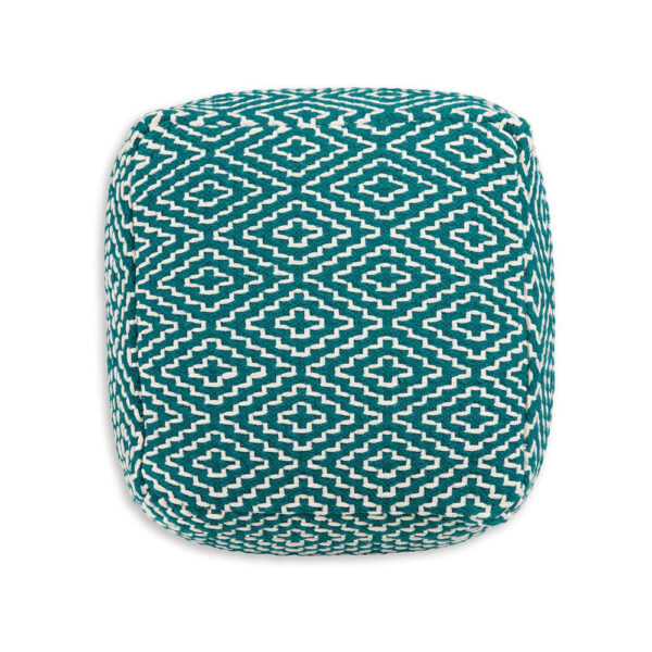 Sena 24 Inch Ottoman Pouf, Woven Pattern, Zipper Cotton Cover, Red White