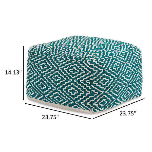 Sena 24 Inch Ottoman Pouf, Woven Pattern, Zipper Cotton Cover, Red White