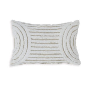 Aris 14 x 22 Lumbar Throw Pillow Set of 4, Geometric Design, White, Tan