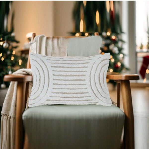 Aris 14 x 22 Lumbar Throw Pillow Set of 4, Geometric Design, White, Tan