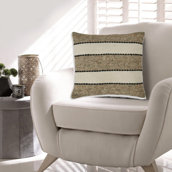 Fordy 20 Inch Decorative Throw Pillow Set of 4, Woven Stripes, Ivory, Tan