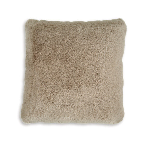 Difi Throw Pillow Set of 4, 20 Inch, Faux Rabbit Fur Face, Taupe Polyester