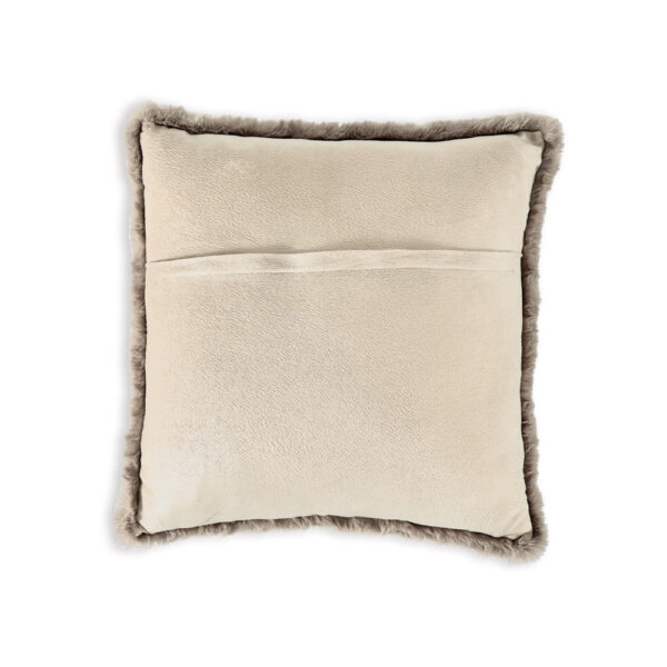 Difi Throw Pillow Set of 4, 20 Inch, Faux Rabbit Fur Face, Taupe Polyester