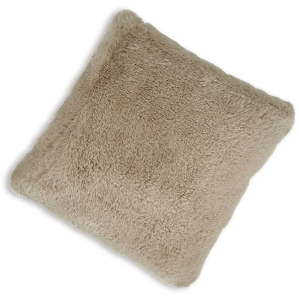 Difi Throw Pillow Set of 4, 20 Inch, Faux Rabbit Fur Face, Taupe Polyester