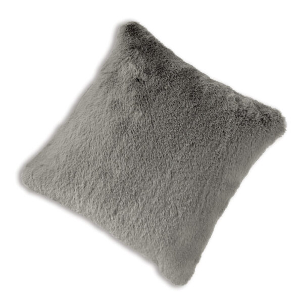 Difi Throw Pillow Set of 4, 20 Inch, Faux Rabbit Fur Face, Gray Polyester